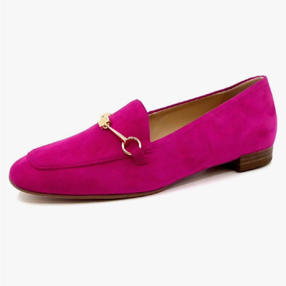 NWT Poelman Fuchsia Pink Purple Suede Leather Penny Loafers Gold Accent 8 39